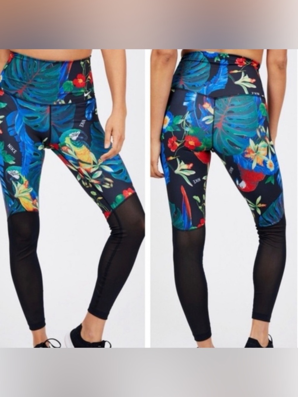Nike Power 7/8 High-Rise Leggings in a floral tropical parrot print size XS